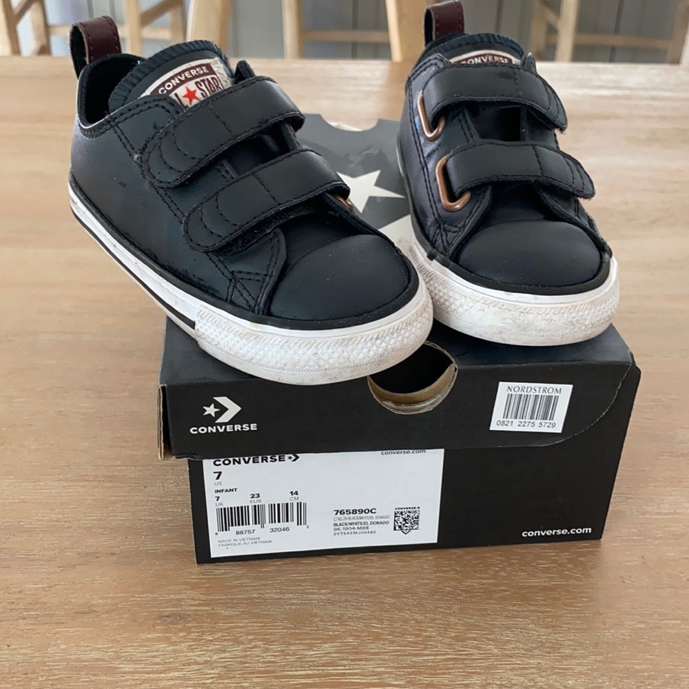 Black leather toddler converse